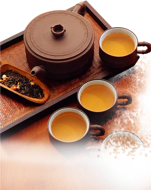 Traditional Tea Setand Loose Leaf Display PNG Image