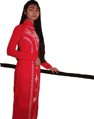 Traditional Vietnamese Ao Dai Red PNG Image