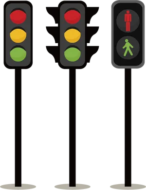 Traffic Lightsand Pedestrian Signal Illustration PNG Image