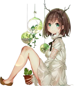 Tranquil Greenery Anime Girl PNG Image