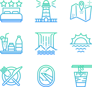 Travel Icons Set Blue Theme PNG Image