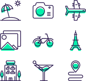 Travel Icons Set Neon Style PNG Image