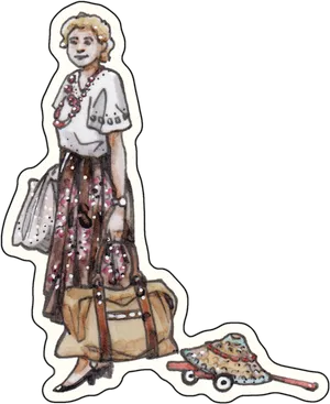 Traveling Grandma Illustration PNG Image