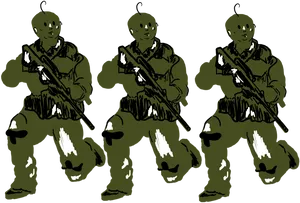 Triple Alien Soldier Illustration PNG Image