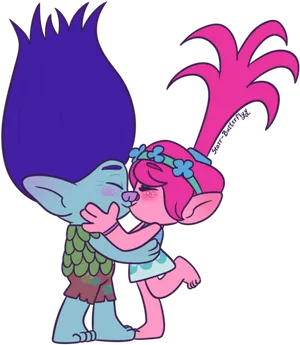 Trolls Branchand Poppy Cheek Kiss PNG Image