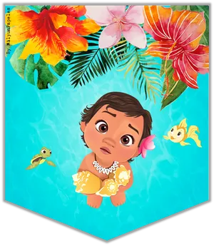 Tropical Animated Character Banner PNG Image