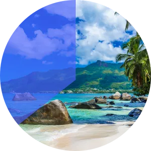 Tropical_ Beach_and_ Mountain_ View PNG Image