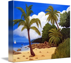Tropical_ Beach_ Painting_ Canvas PNG