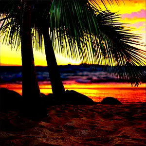 Tropical Beach Sunset Png Bas PNG Image