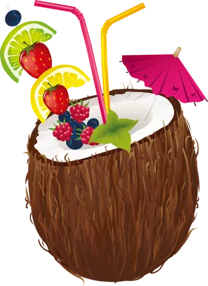 Tropical Coconut Drink Illustration PNG Image