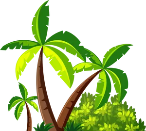 Tropical Coconut Trees Illustration PNG Image