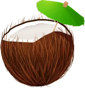 Tropical Coconut With Umbrella PNG