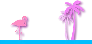 Tropical Flamingoand Palm Trees PNG Image