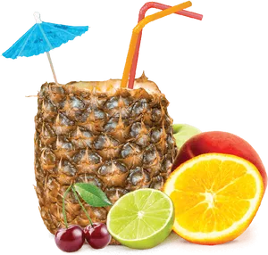 Tropical Fruit Cocktail Pineapple Drink PNG Image