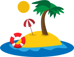 Tropical Island Cartoon Illustration PNG