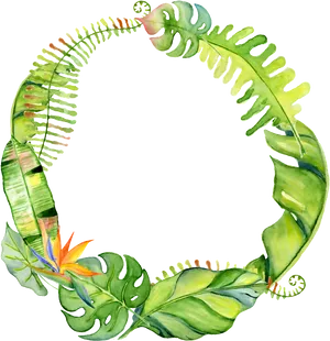 Tropical Leaves Circle Watercolor PNG Image