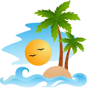 Tropical Sunset Coconut Trees PNG Image