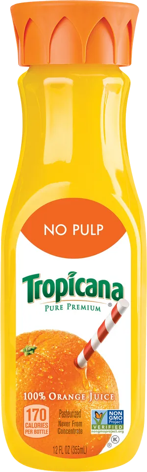 Tropicana No Pulp Orange Juice Bottle PNG Image