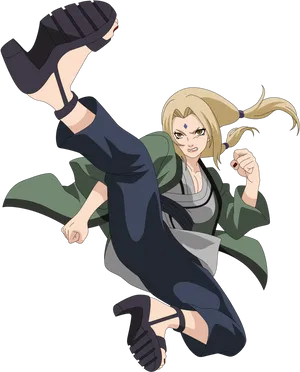 Tsunade Action Pose Naruto Anime PNG Image