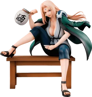 Tsunade Figure Sittingwith Fan PNG Image