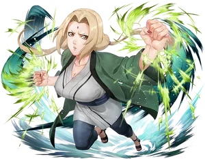 Tsunade Senju Ninja Power Display PNG Image