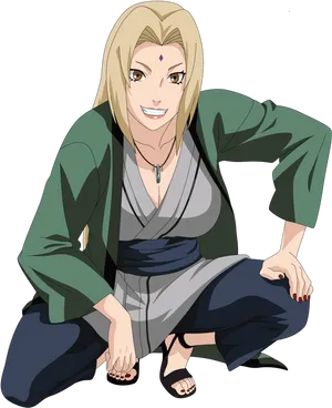 Tsunade Sitting Pose Naruto Anime PNG Image