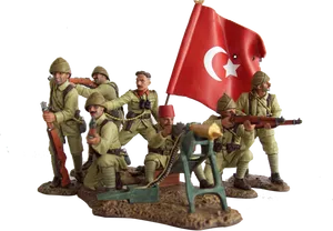 Turkish Soldiers With Flag Miniature PNG Image