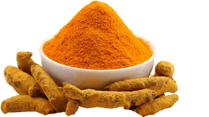 Turmeric Powderand Roots PNG Image