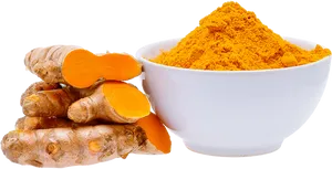 Turmeric Rootsand Powder PNG Image