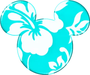 Turquoise Floral Mickey Mouse Ears PNG Image