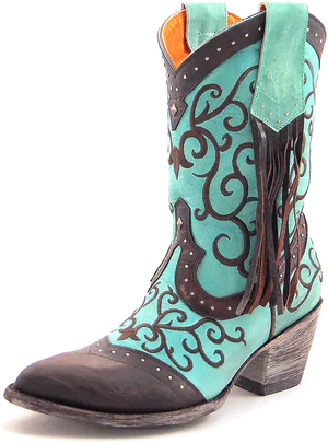 Turquoise Western Cowboy Boot PNG Image