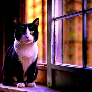 Tuxedo Cat At Window Png Aid71 PNG Image