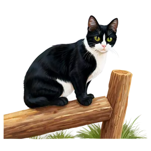 Tuxedo Cat On Fence Png 06262024 PNG Image