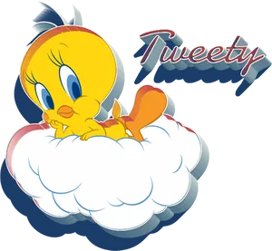 Tweety Bird On Cloud PNG Image