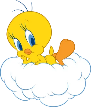 Tweety Bird On Cloud PNG Image