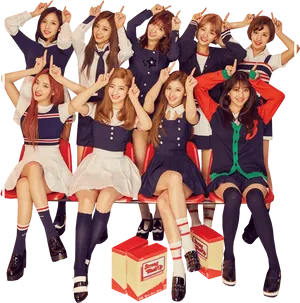 Twice Kpop Group School Uniform Concept PNG Image