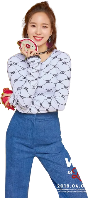 Twice Member Posing With Heart Hand Gesture PNG Image