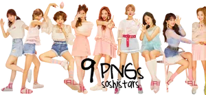 Twice Members Pastel Outfits PNG Image