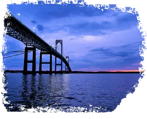 Twilight Suspension Bridge Waterscape.jpg PNG Image