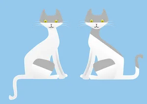 Twin Gray Cats Illustration PNG Image