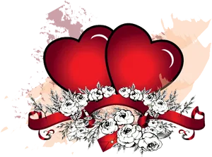 Twin Hearts Floral Embellishment PNG Image