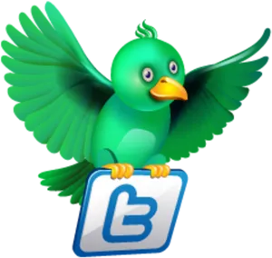 Twitter Mascot Holding Logo PNG Image