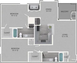 Two Bedroom Apartment Floor Plan PNG