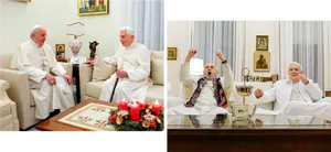 Two Popes Meetingand Watching Football PNG Image