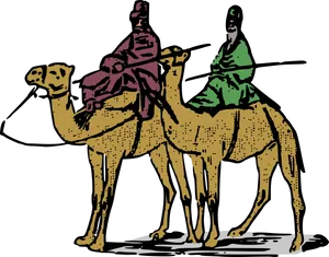 Two Riderson Camel Illustration PNG Image