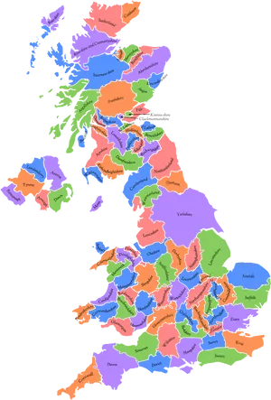 U K Counties Map Color Coded PNG Image