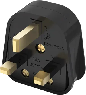 U K3 Pin Plug Black PNG Image