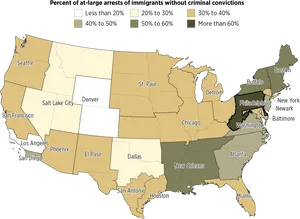 U S Immigrant Arrests Without Convictions Map PNG Image