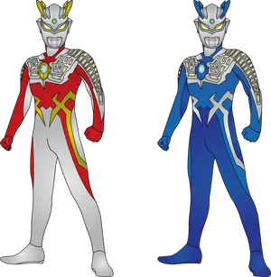 Ultraman Redand Blue Variants PNG Image