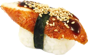 Unagi Nigiri Sushiwith Sesame Seeds PNG Image